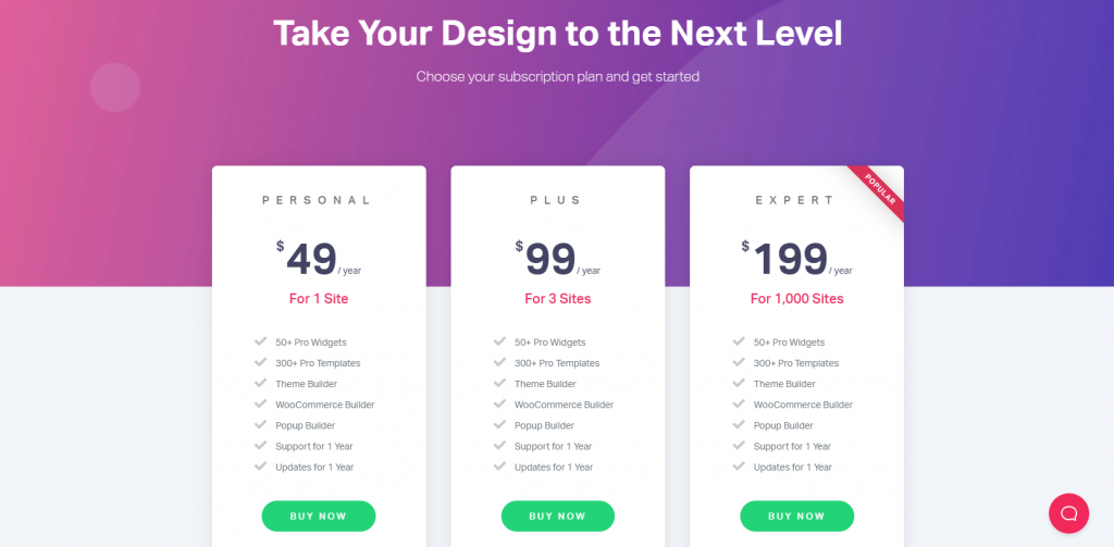 Elementor Pro pricing 