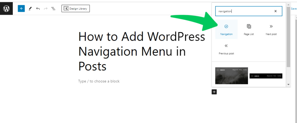 search navigation block in WordPress