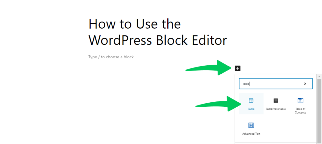 add WordPress table block